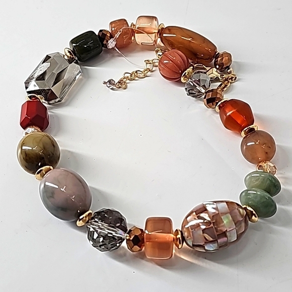 Chico's Orange Sage Gold Tone Stones & Baubles Necklace - Picture 13 of 14